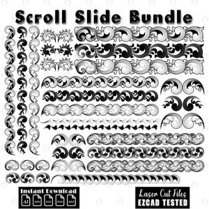Scroll Bundle, Custom scroll slide laser engraving design, scroll Design file, scroll laser cut file, scroll svg, EZcad tested