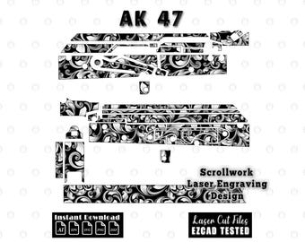 Scrollwork AK47 Laser Engraving Design Files | Scroll Filigree svg dxf eps png Vector Files