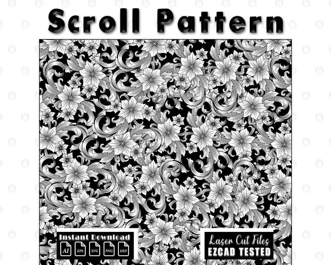 Scrollwork Laser Engraving Pattern | Floral Design (digital Download ...