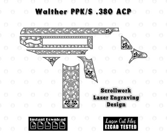 Walther PPK/S .380 ACP Scrollwork Laser Engraving Files, Scroll Pattern, Filigree Design svg dxf