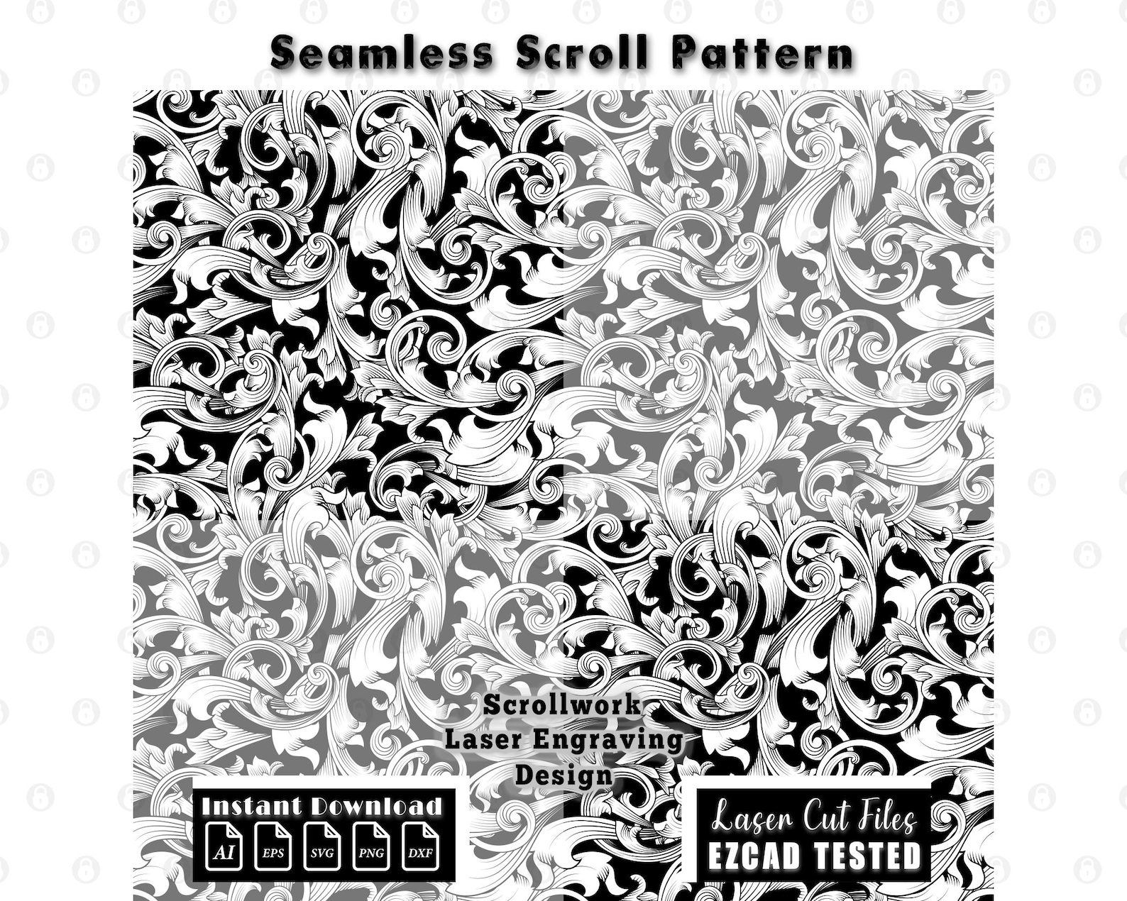 Seamless Scrollwork Pattern | Laser Cut Vector File (svg Dxf Eps Png Ai ...