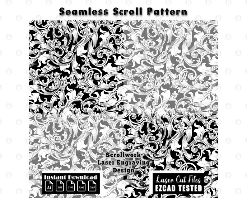 firearms Seamless Scrollwork Pattern Design | Custom firearms gun Seamless Scroll svg dxf eps | gun Filigree Pattern Vector | EZCAD Tested | Laser Cut Digital File