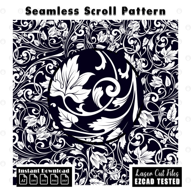 Scrollwork Seamless Pattern Design | Custom firearms Scroll SVG DXF | Scroll Pattern Vector Ornament | EZCAD Tested | Gun engraving Laser Cut Digital File