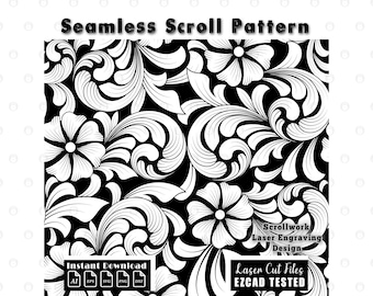 Baroque Acanthus Scrollwork Filigree Seamless Pattern | Laser Engraving Design | Laser Cut Files svg dxf