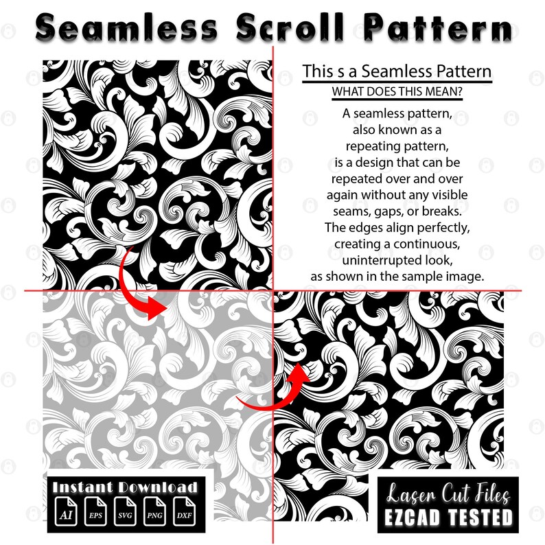 Filigree Vector Gun Pattern Seamless Scrollwork Pattern Laser Engraving Design | Filigree Vector ...