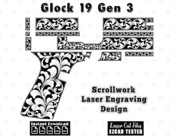 Glock 19 Gen 3 scrollwork-lasergravureontwerp (digitale download)