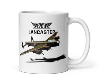 Avro Lancaster-mok – illustratie RAF-bommenwerper uit WO II | Witte glanzende mok