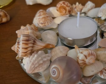 Mosaic Shell Candle Holder, Mirrored Votive, Coastal Decor