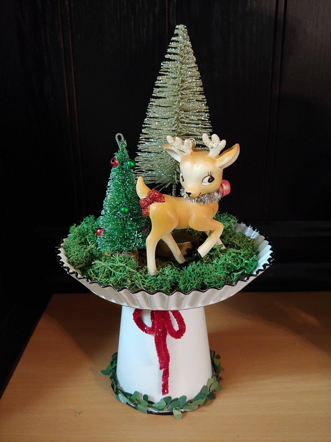 Vintage Christmas Reindeer Decor Woodland Moss Christmas Trees Rudolph
