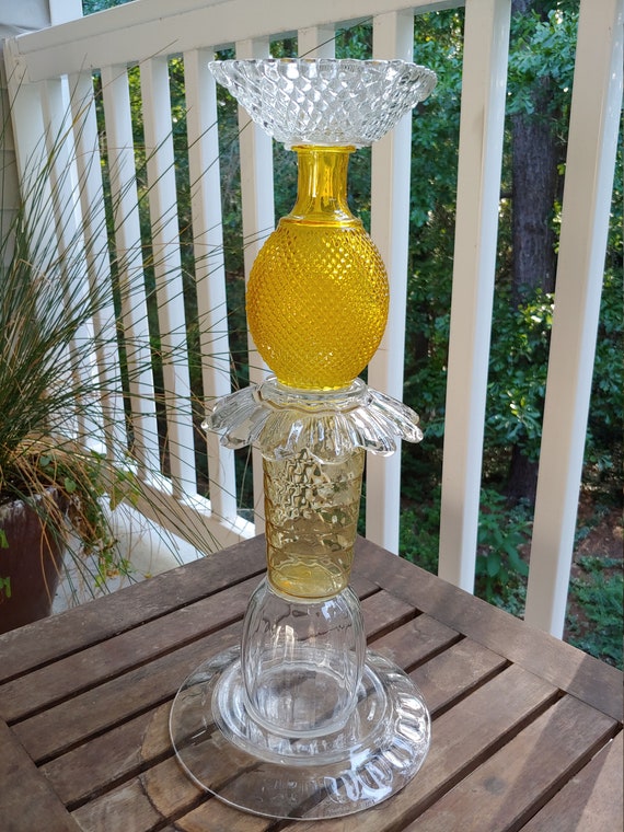 Honey Bee Bird Feeder Vintage Glass Bird Feeder Yellow Bird Etsy