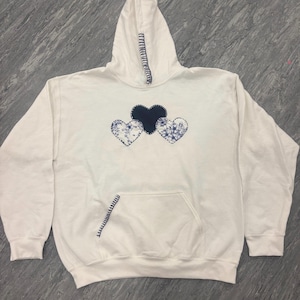 Blue hearts patchwork hoodie