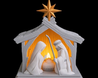 3D Printed Nativity Table Lamp – Bright Christmas Decor – Modern Nativity Scene Light