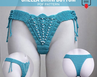 Shella Bikini Bottom Crochet Pattern PDF, Pearl Detail Swimsuit, Side Tie Bikini, Digital Download, Handmade Summer Beachwear, Bikini Bottom