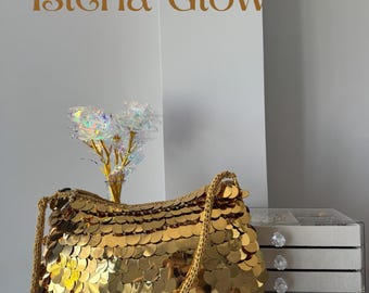 Handmade Sequin Clutch Golden Mermaid Evening Bag