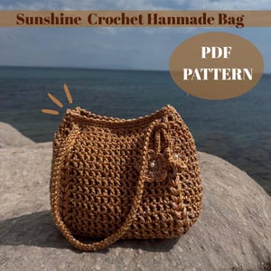 Crochet Bag PDF Pattern  Summer Raffia Purse Tutorial, DIY Handbag Digital PDF for Beach Style Handbag Sunshine Raffia Crochet Bag Pattern