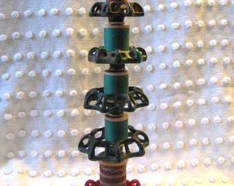 Faucet Handle Christmas Tree/Spools and Metal Handles Tree/Seasonal Decor/Garden Junk Tree