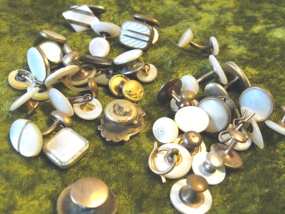 35 Vintage Mother of Pearl Cuff Links and Stud Bu… - image 1