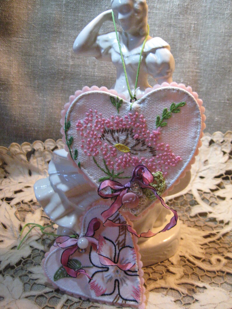 2 Heart Ornaments Small Wire Frame Hearts Vintage Image 0