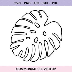 Monstera Leaf Svg Line Art Cut File for Cricut Silhouette and Laser Machines, Tropical Vector Design Svg Png Pdf Dxf Eps for Crafts