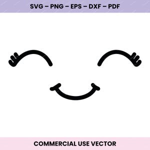Cute Smiley Face Svg with Eyelashes for Cricut and Silhouette, Kawaii Line Art Design Svg Png Dxf Pdf Eps for Kids Crafts and Apparel