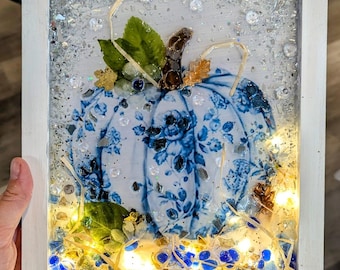 LIGHT UP Crushed Glass DIY Make It Yourself Art Kit Panel Blue Pumpkin