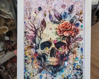 Zestaw artystyczny DIY z tłuczonego szkła, zrób to sam, halloweenowy, kwiatowy, różany, czaszka