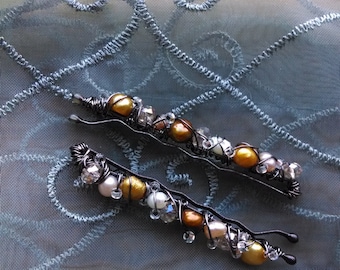 Woodland Fairy Hair Adornments - lovely wire-wrapped beaded hair pins