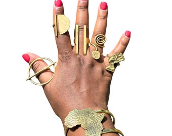 Set of 5 Handmade African Brass Rings, African Statement Jewelry, Boho Stackable Rings USA, African Handmade Rings, Raw Brass Jewelry Set