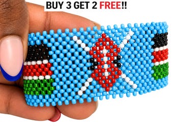 Custom Flag Bracelet, Personalized Kenya Beaded Bracelet, Bridesmaid Gift, Handmade Country Jewelry, Christmas Gift For Him and Her USA