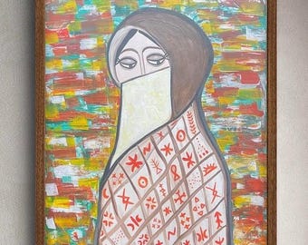 Original Woman Painting – Colorful Figurative Art, Symbolic Portrait Wall Art