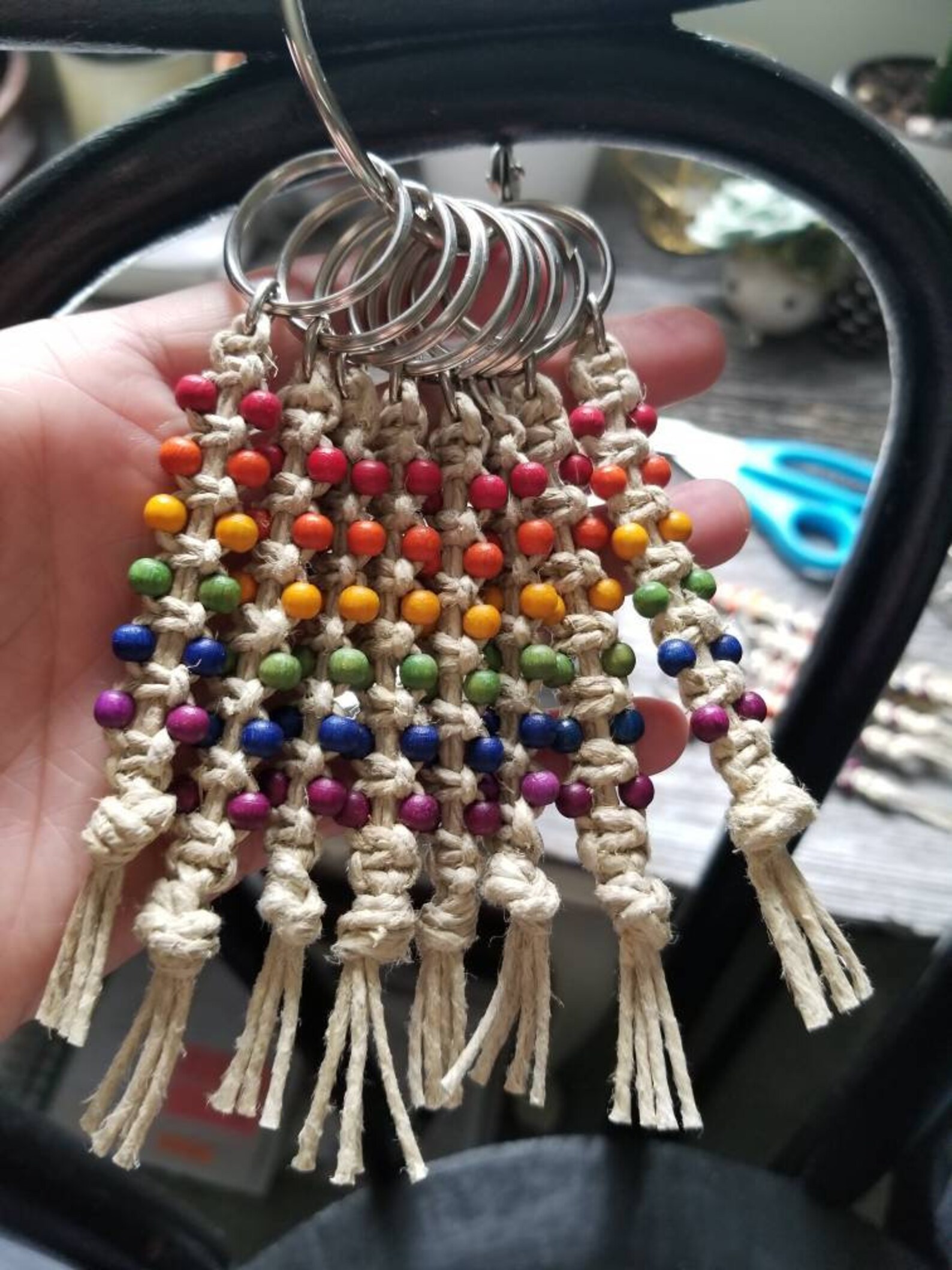 Rainbow Bead Hemp Keychain Etsy Canada