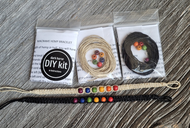 DIY Macrame Hemp Bracelet Kit with Rainbow Beads image 2