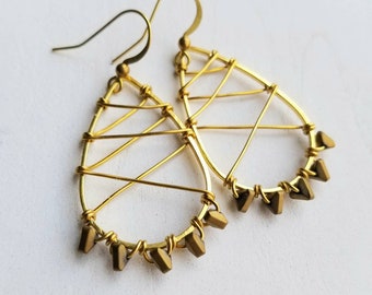 Brass and Aura Hematite Earrings