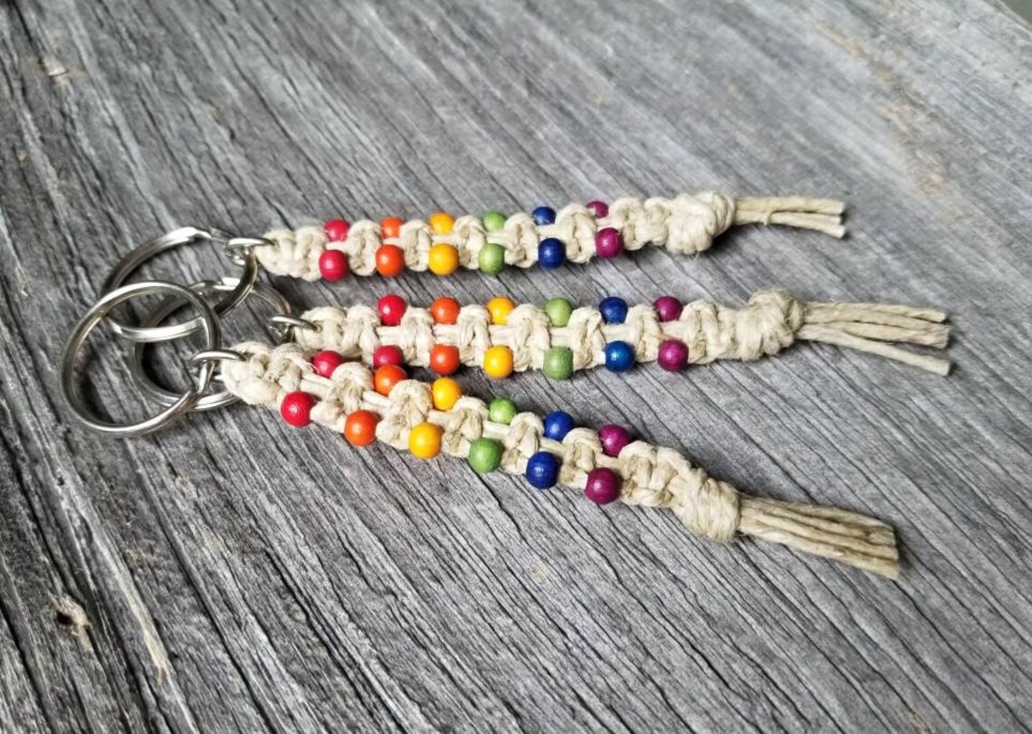 Rainbow Bead Hemp Keychain Etsy Canada