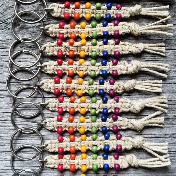 Rainbow Bead Hemp Keychain