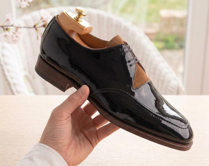 Featured listing image: Black Patent Leather Oxford Shoes, Handmade Wedding Dress Shoes, Custom Men’s Formal Shoes