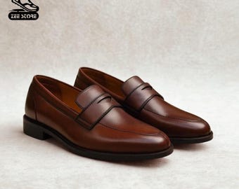 Men's Handmade Full-Grain Leather Penny Loafers | Formal Dress Shoes