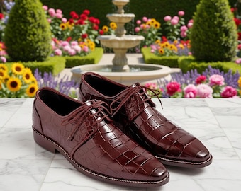 Handmade Crocodile Leather Derby Shoes Luxury Men’s Dress Shoes Zeestore313