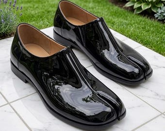 Black Patent Leather Slip On Shoes, Men’s Dress Shoes, Handmade Formal Footwear, Custom Size