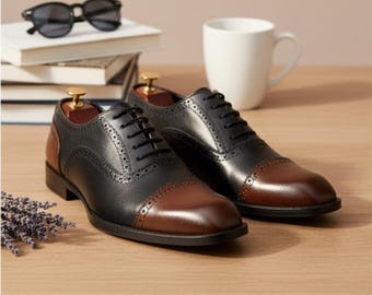Scarpe Oxford in pelle fatte a mano: scarpe eleganti brogue bicolore