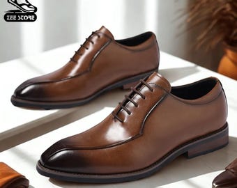 Men's Brown Leather Oxford Shoes | Handcrafted Formal Dress Shoes | Classic Derby Style by ZeeStore313