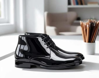 Handmade Black Patent Leather Chukka Boots – Men's Dress & Casual Footwear