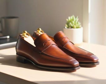 Handmade Brown Leather Loafers - Classic Formal Dress Shoes