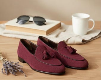 Handmade Burgundy Suede Tassel Loafers: Men's Luxury Slip-Ons /by ZeeStore313