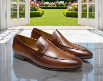 Handcrafted Brown Leather Loafers: Classic Men's Slip-On Dress Shoes By Zeestore313 2025