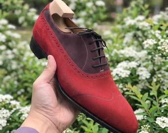 Burgundy, Brown Suede Leather Dress Shoes, Handmade Men’s Oxford Shoes, Custom Formal Footwear