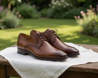 Handmade Brown Leather Derby Shoes for Men – Classic Formal Wedding & Office Dress Shoes
