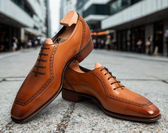 Chaussures richelieu en cuir marron faites main - Chaussures de ville richelieu