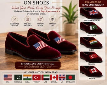 Personalized Flag Embroidered Loafers, Custom Country Flag Shoes, Embroidered Velvet Loafers, Personalized Shoes