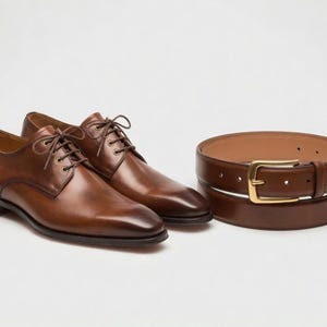 mens brown dress shoes and belt Mens Leather Dress Shoes Line Matching Stock Photo 1226155882